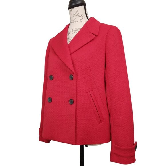 Talbots | Red Textured Double Breasted Blazer Jacket | Size 10 - Picture 2 of 10